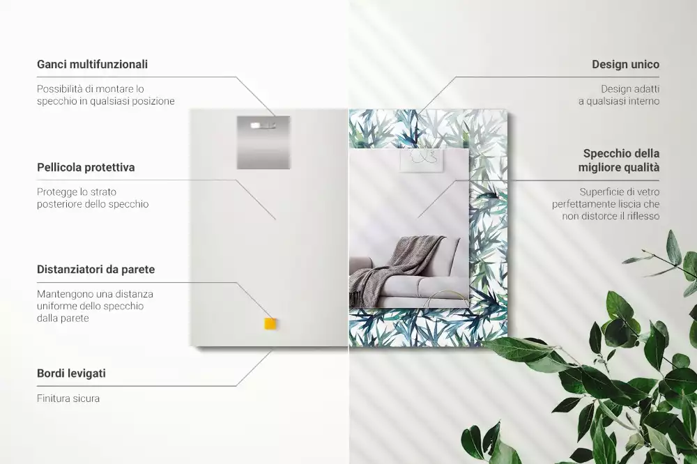 Obdélníkové dekorační zrcadlo Akvarelové bambusové listy