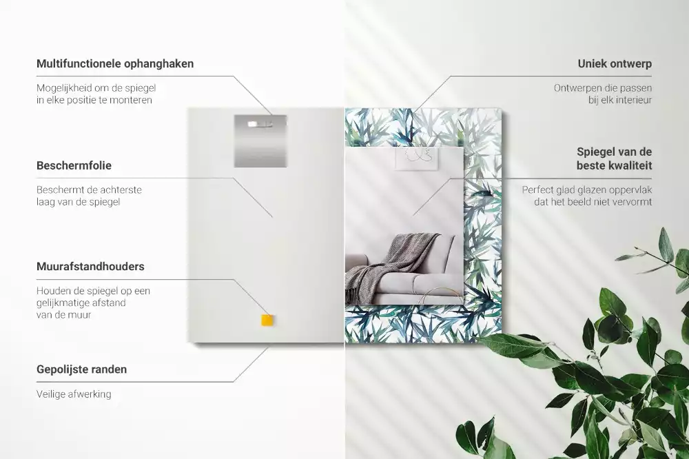 Obdélníkové dekorační zrcadlo Akvarelové bambusové listy