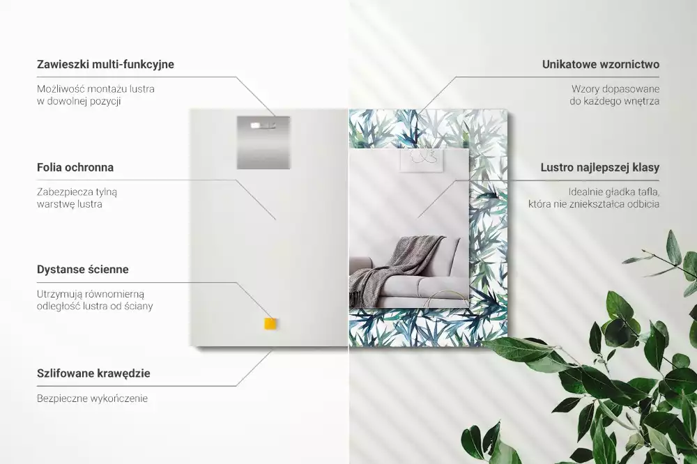 Obdélníkové dekorační zrcadlo Akvarelové bambusové listy