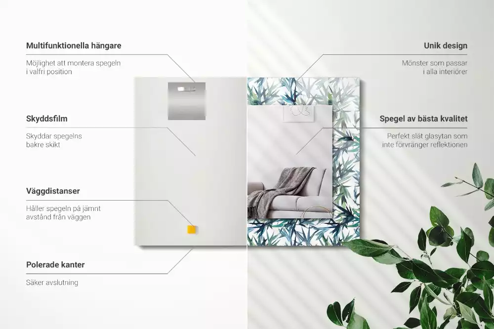 Obdélníkové dekorační zrcadlo Akvarelové bambusové listy