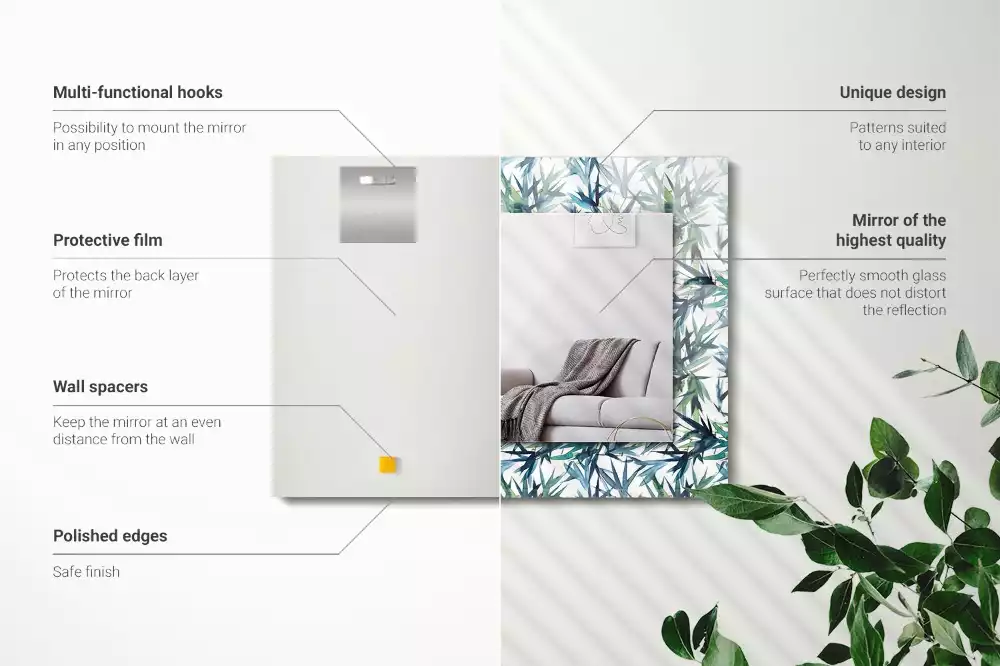 Obdélníkové dekorační zrcadlo Akvarelové bambusové listy