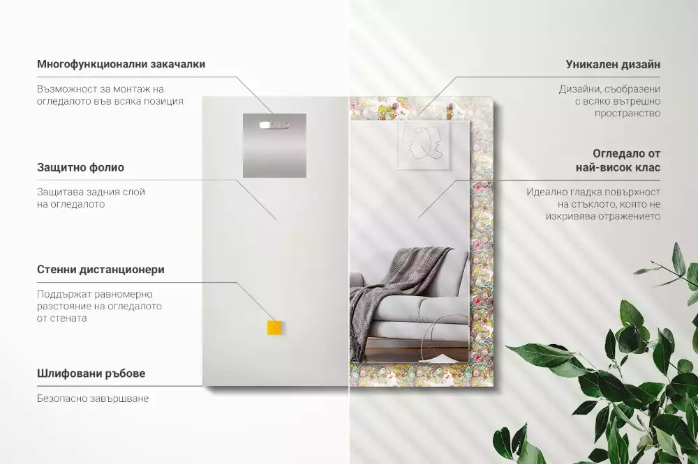 Obdélníkové dekorační zrcadlo Barevné květy motýlů