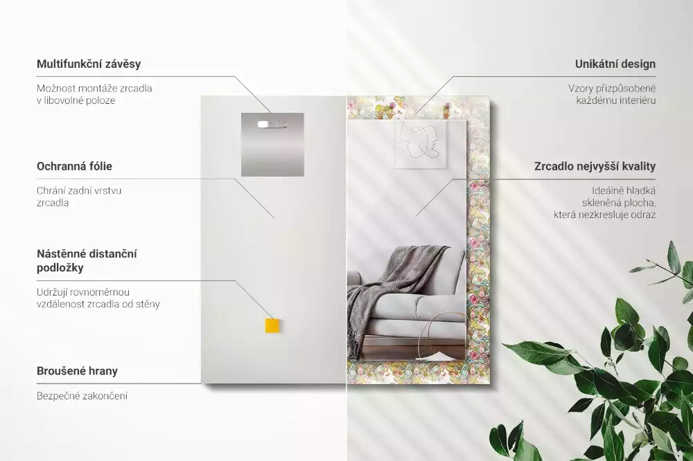 Obdélníkové dekorační zrcadlo Barevné květy motýlů