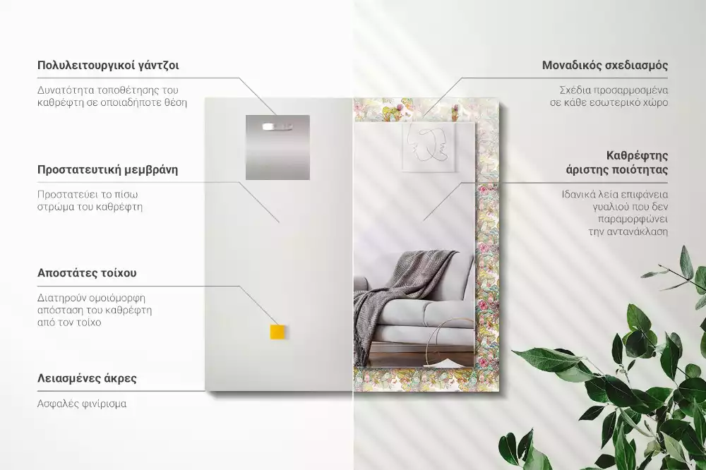 Obdélníkové dekorační zrcadlo Barevné květy motýlů