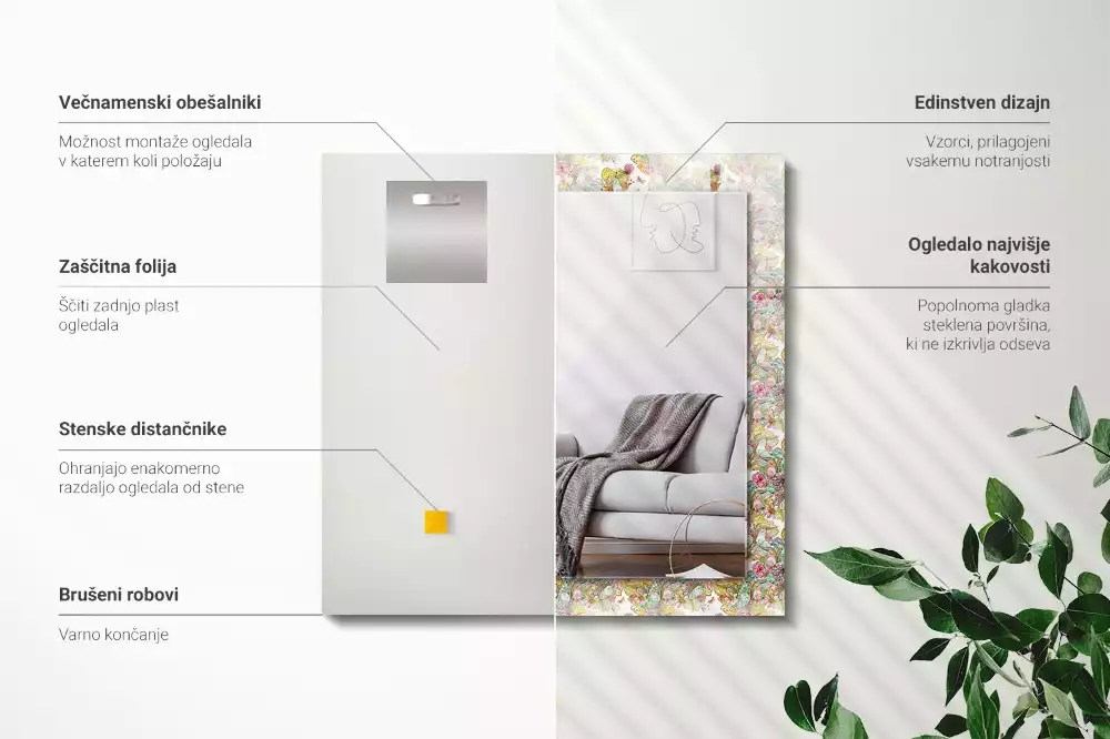 Obdélníkové dekorační zrcadlo Barevné květy motýlů