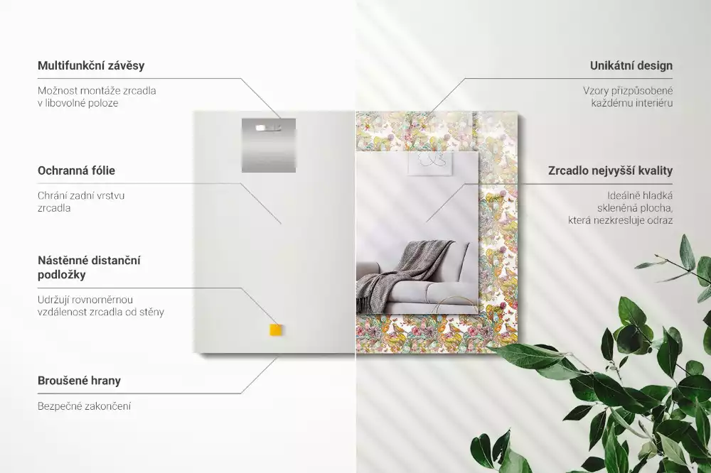 Obdélníkové dekorační zrcadlo Barevné květy motýlů