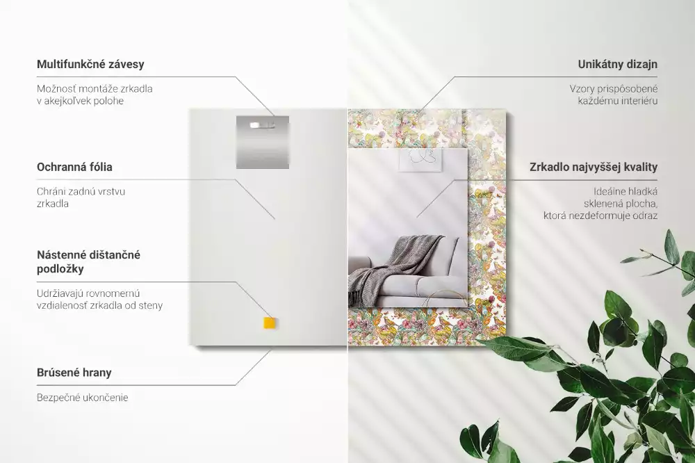 Obdélníkové dekorační zrcadlo Barevné květy motýlů