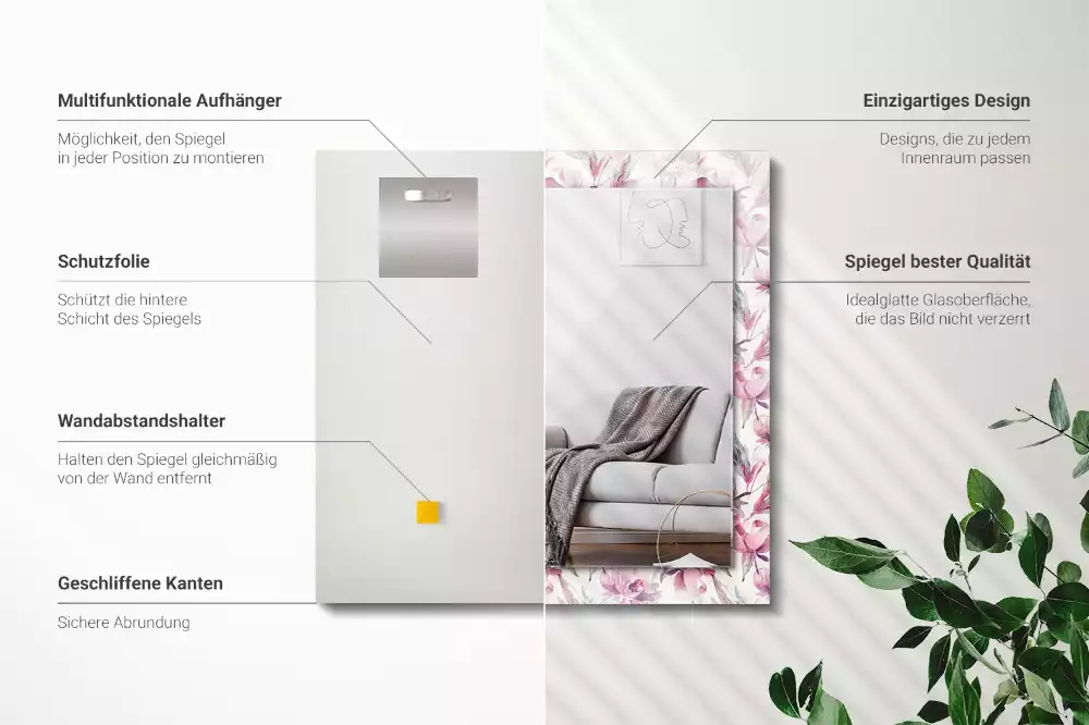 Obdélníkové dekorační zrcadlo Fialové květinové vzory