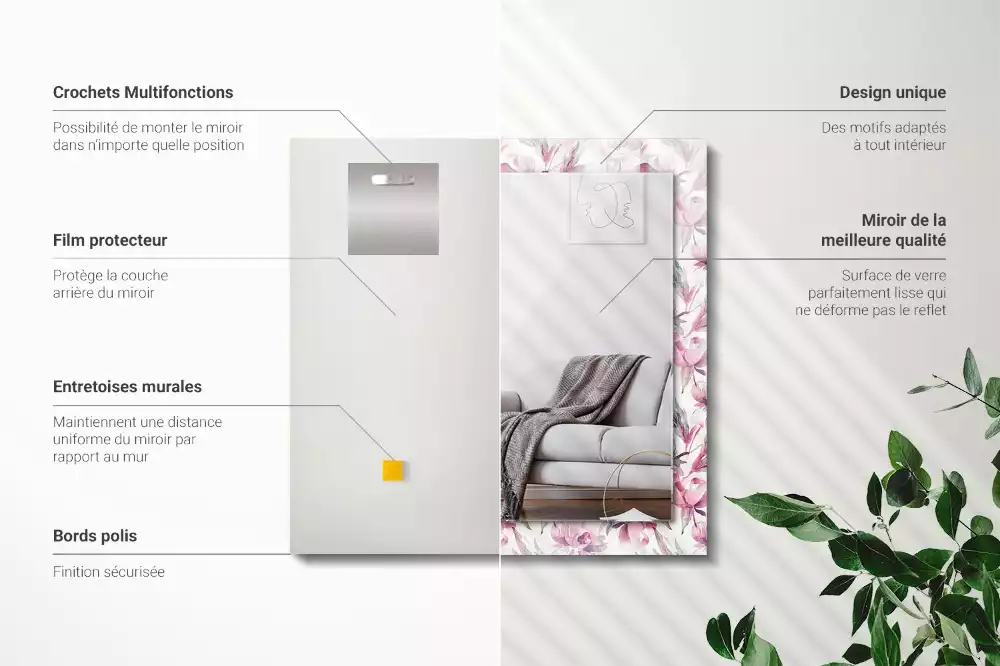 Obdélníkové dekorační zrcadlo Fialové květinové vzory