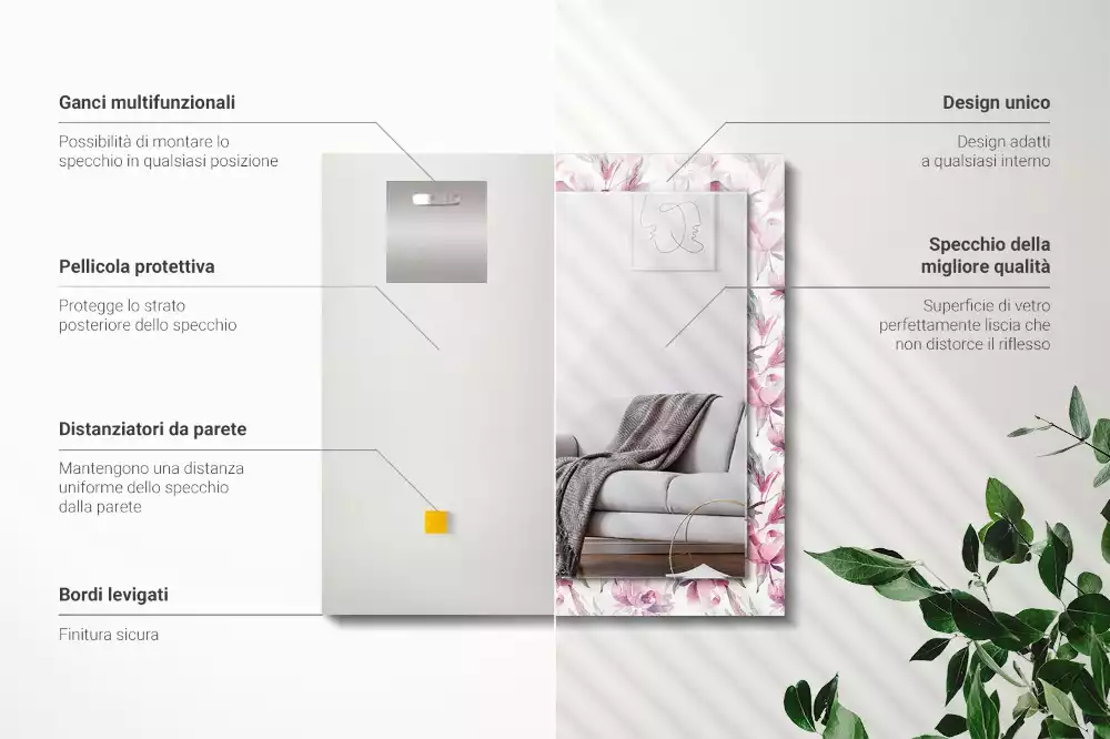 Obdélníkové dekorační zrcadlo Fialové květinové vzory