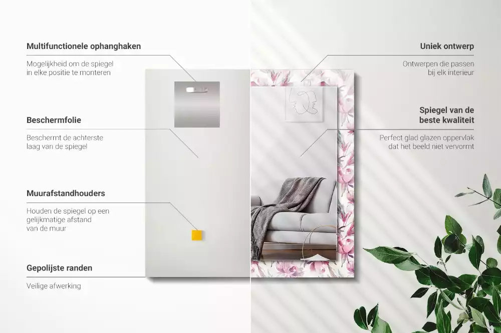 Obdélníkové dekorační zrcadlo Fialové květinové vzory