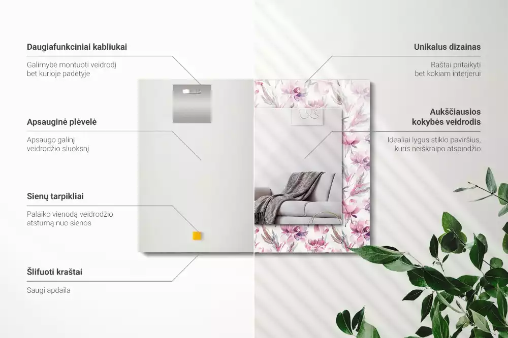 Obdélníkové dekorační zrcadlo Fialové květinové vzory