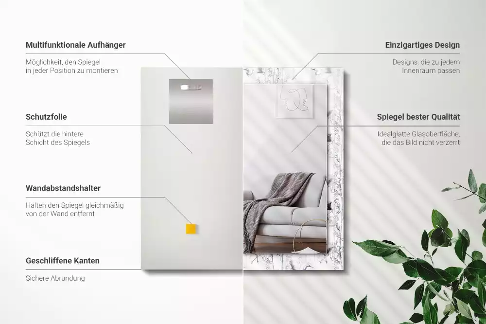 Obdélníkové dekorační zrcadlo Jeřáby a bambusy