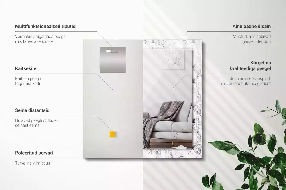 Obdélníkové dekorační zrcadlo Jeřáby a bambusy