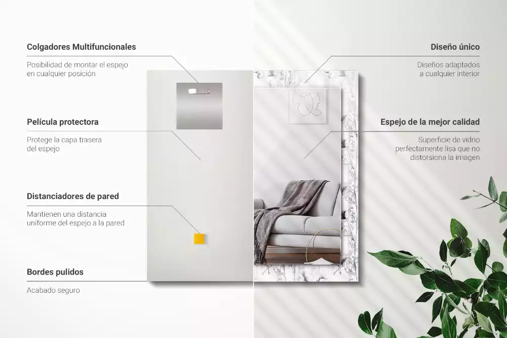 Obdélníkové dekorační zrcadlo Jeřáby a bambusy