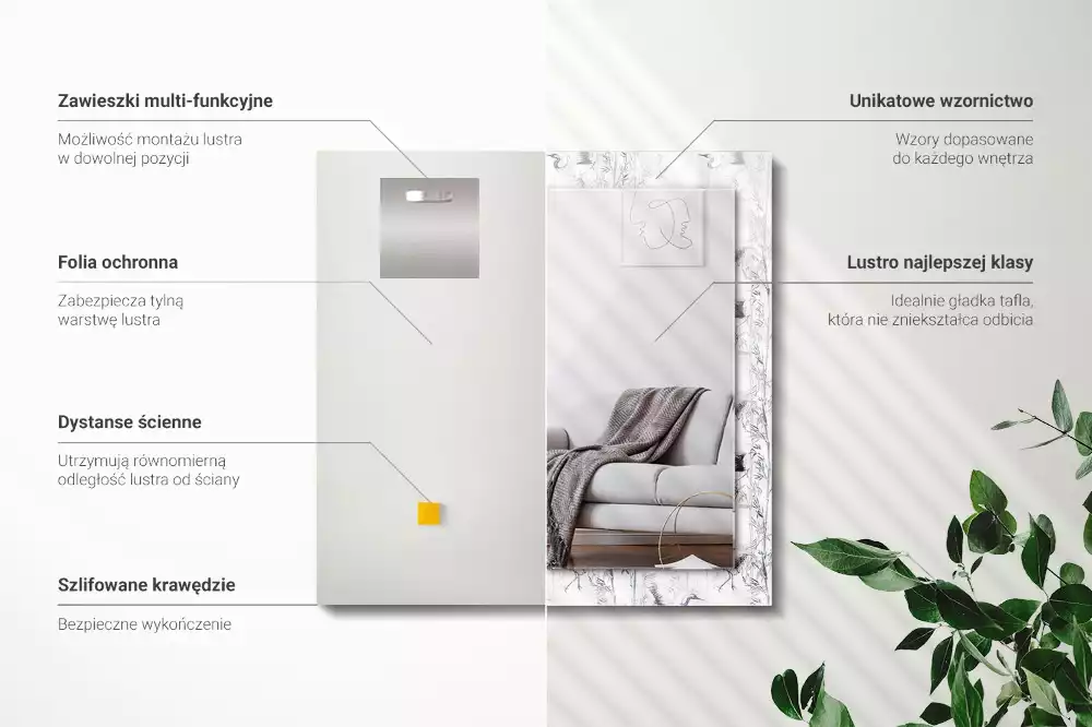 Obdélníkové dekorační zrcadlo Jeřáby a bambusy