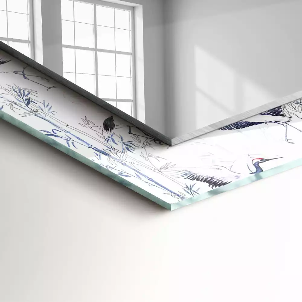 Obdélníkové dekorační zrcadlo Jeřáby a bambusy