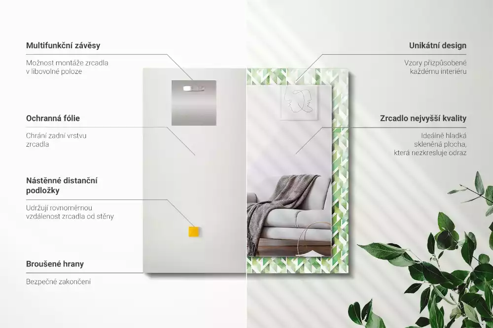 Obdélníkové dekorační zrcadlo Zelený geometrický vzor