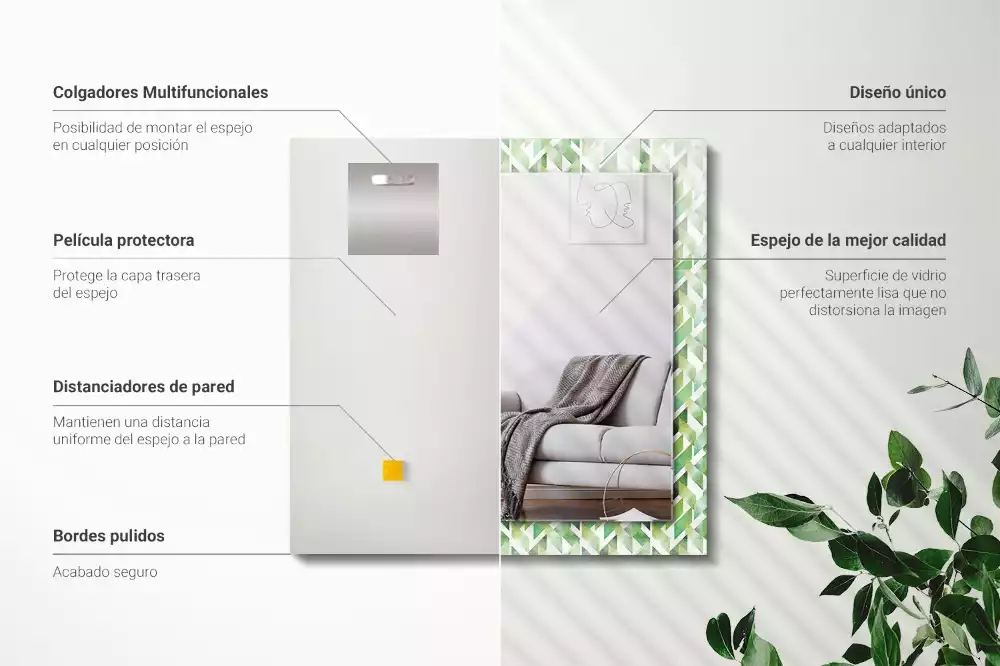 Obdélníkové dekorační zrcadlo Zelený geometrický vzor