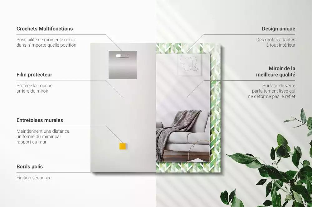 Obdélníkové dekorační zrcadlo Zelený geometrický vzor