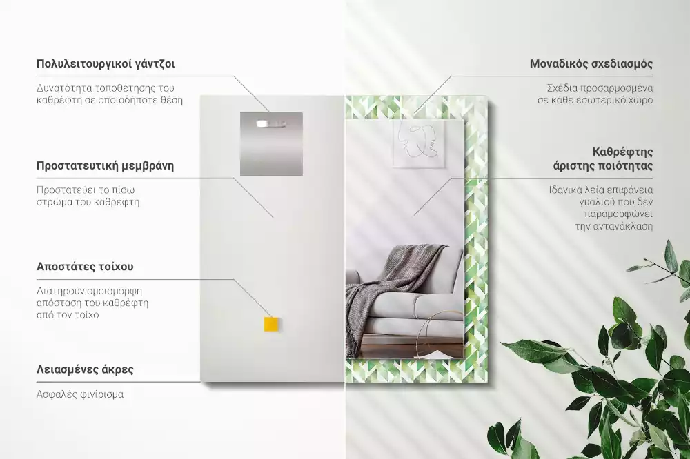 Obdélníkové dekorační zrcadlo Zelený geometrický vzor