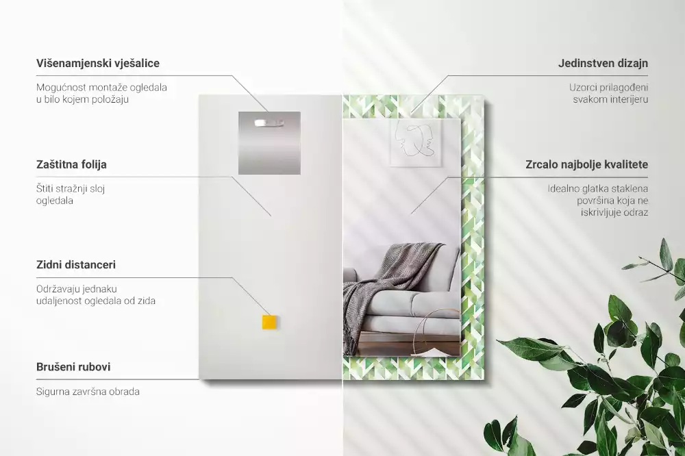 Obdélníkové dekorační zrcadlo Zelený geometrický vzor