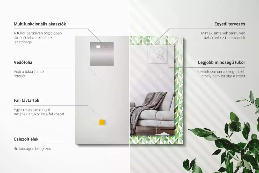 Obdélníkové dekorační zrcadlo Zelený geometrický vzor