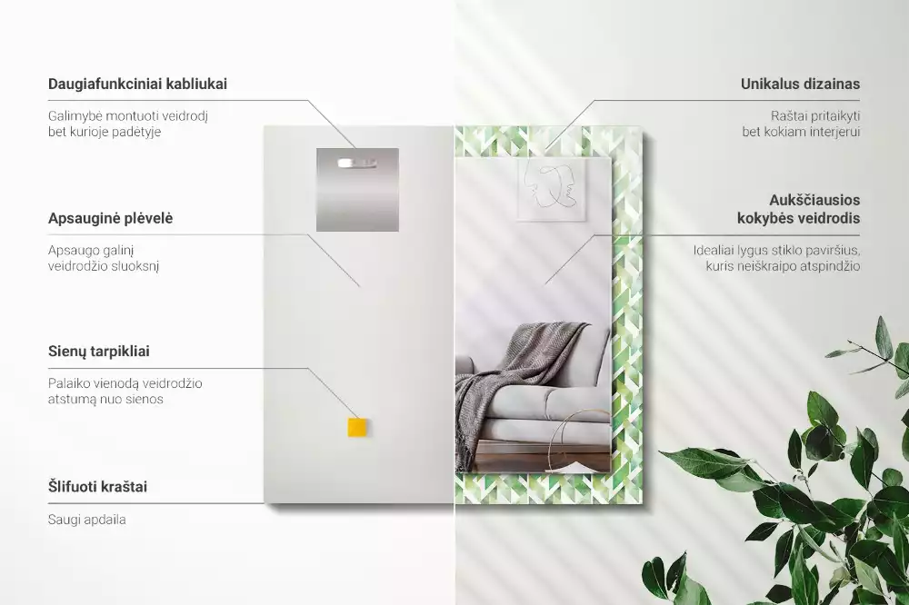Obdélníkové dekorační zrcadlo Zelený geometrický vzor