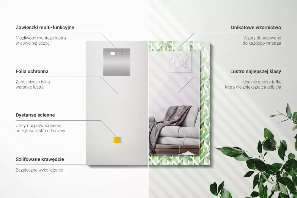 Obdélníkové dekorační zrcadlo Zelený geometrický vzor