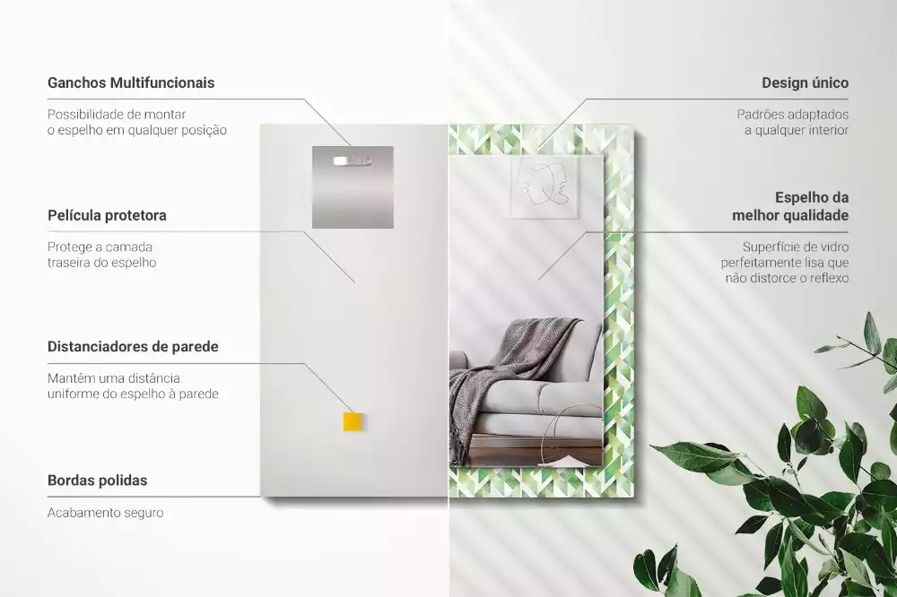 Obdélníkové dekorační zrcadlo Zelený geometrický vzor