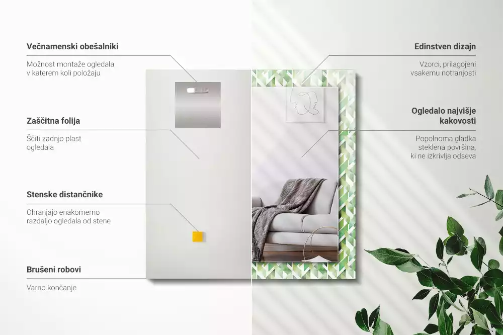 Obdélníkové dekorační zrcadlo Zelený geometrický vzor