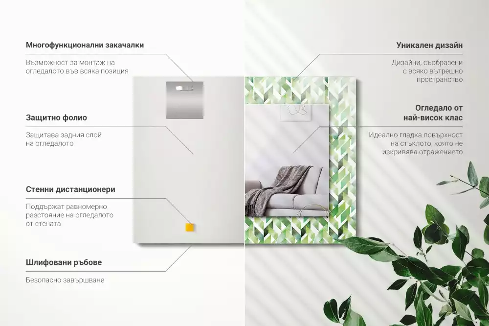 Obdélníkové dekorační zrcadlo Zelený geometrický vzor