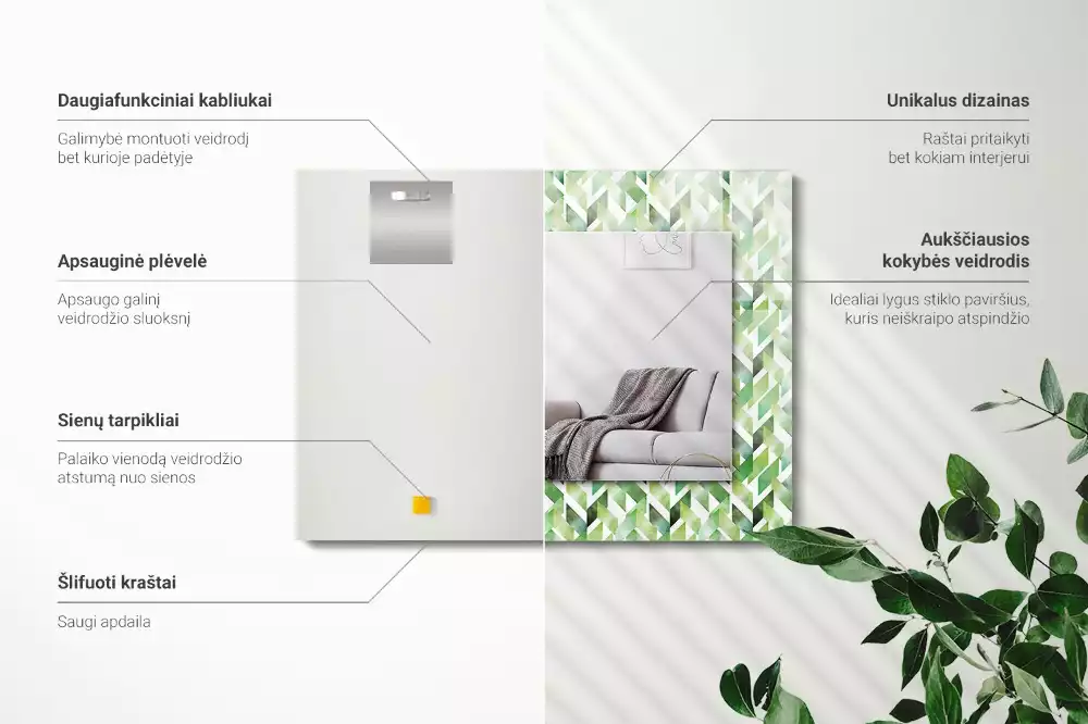 Obdélníkové dekorační zrcadlo Zelený geometrický vzor