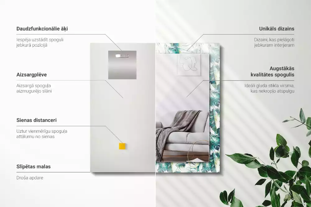 Obdélníkové dekorační zrcadlo Zelené tropické listy