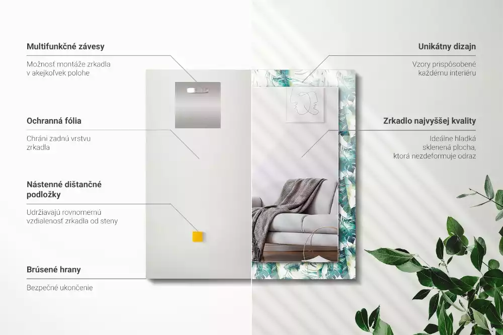 Obdélníkové dekorační zrcadlo Zelené tropické listy