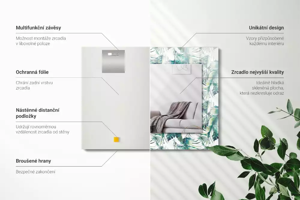 Obdélníkové dekorační zrcadlo Zelené tropické listy