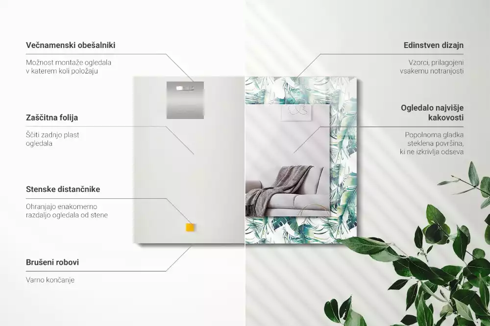 Obdélníkové dekorační zrcadlo Zelené tropické listy