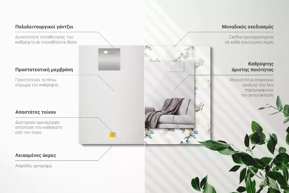 Obdélníkové dekorační zrcadlo Ptáci a květiny