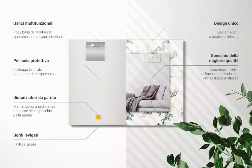 Obdélníkové dekorační zrcadlo Ptáci a květiny