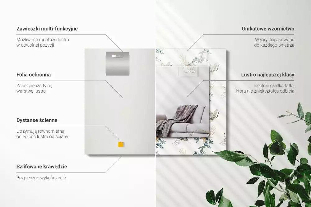 Obdélníkové dekorační zrcadlo Ptáci a květiny