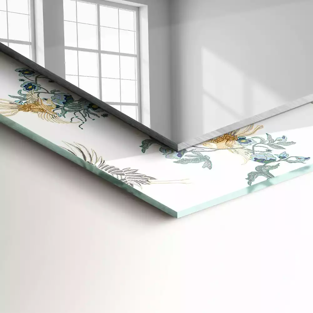 Obdélníkové dekorační zrcadlo Ptáci a květiny