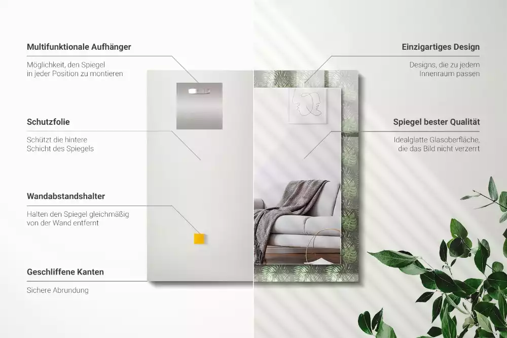 Obdélníkové dekorační zrcadlo Listy tropických rostlin