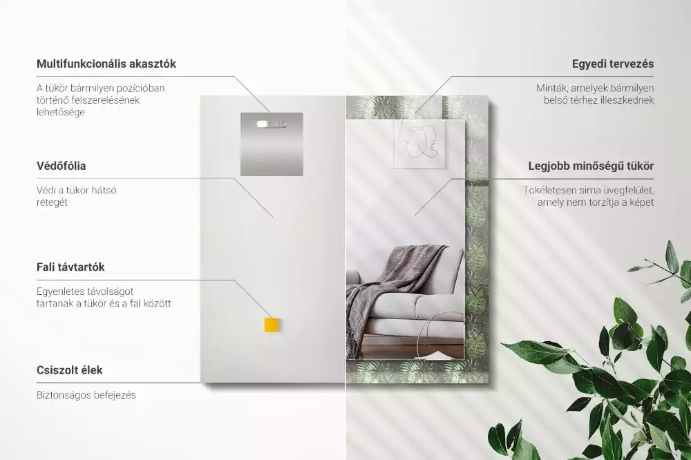 Obdélníkové dekorační zrcadlo Listy tropických rostlin