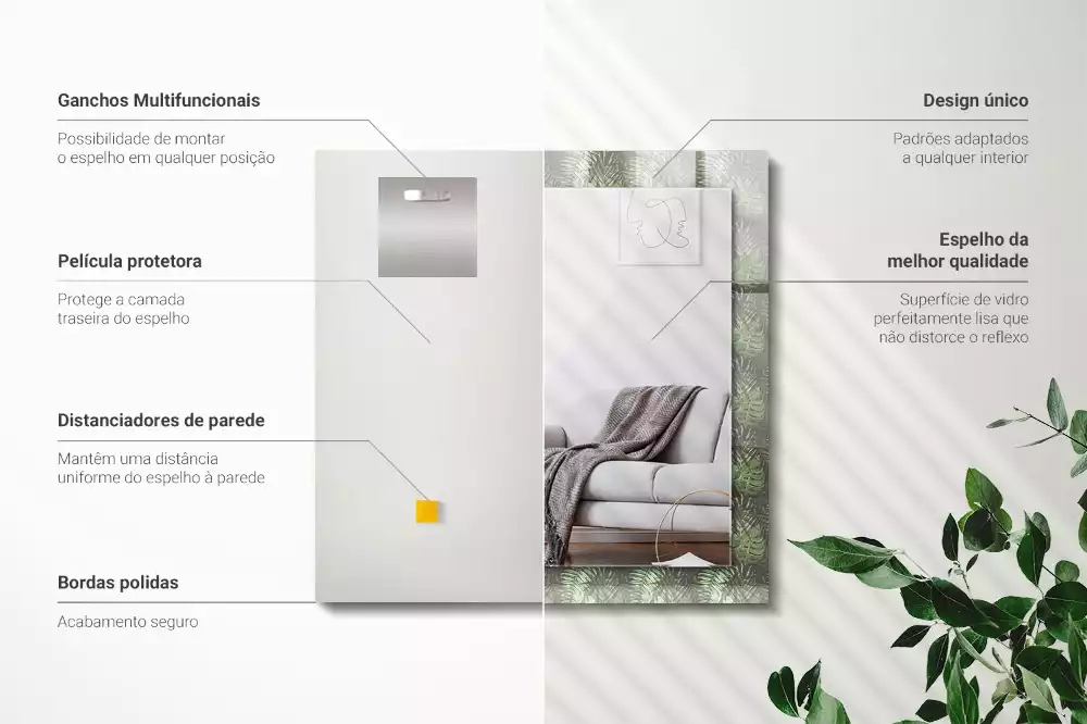 Obdélníkové dekorační zrcadlo Listy tropických rostlin