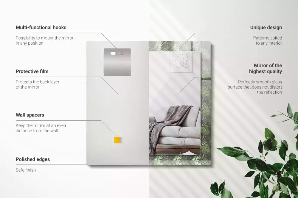 Obdélníkové dekorační zrcadlo Listy tropických rostlin