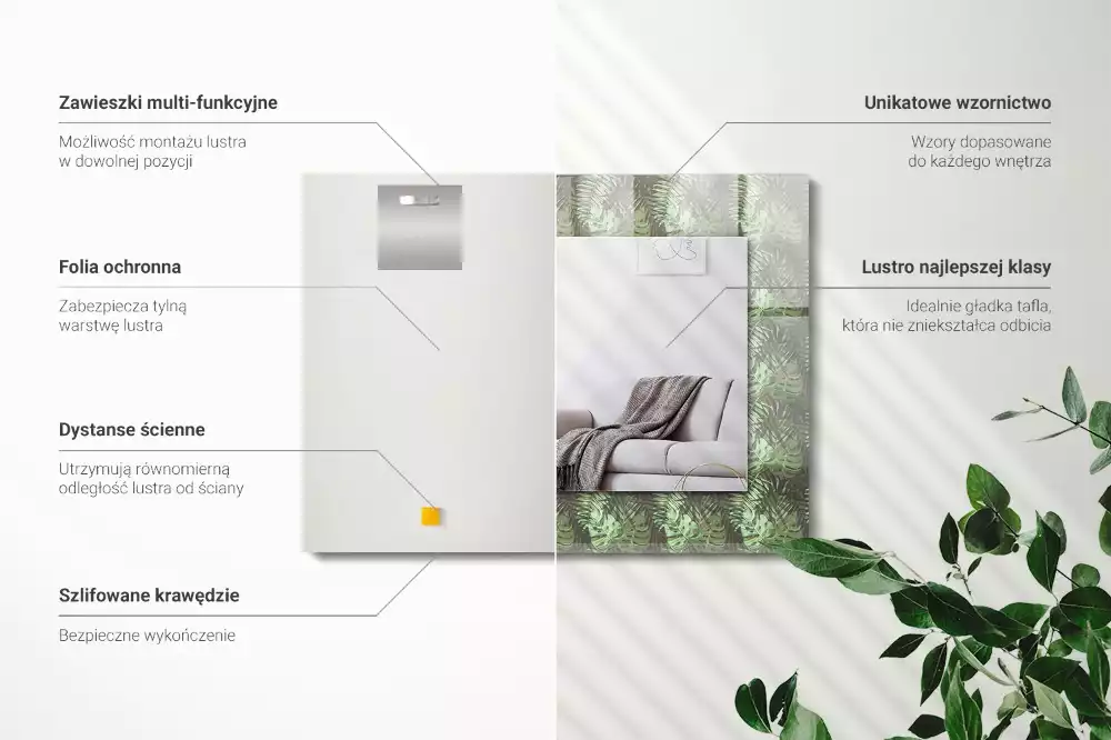 Obdélníkové dekorační zrcadlo Listy tropických rostlin