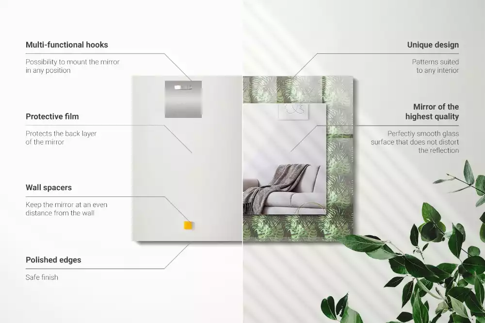 Obdélníkové dekorační zrcadlo Listy tropických rostlin