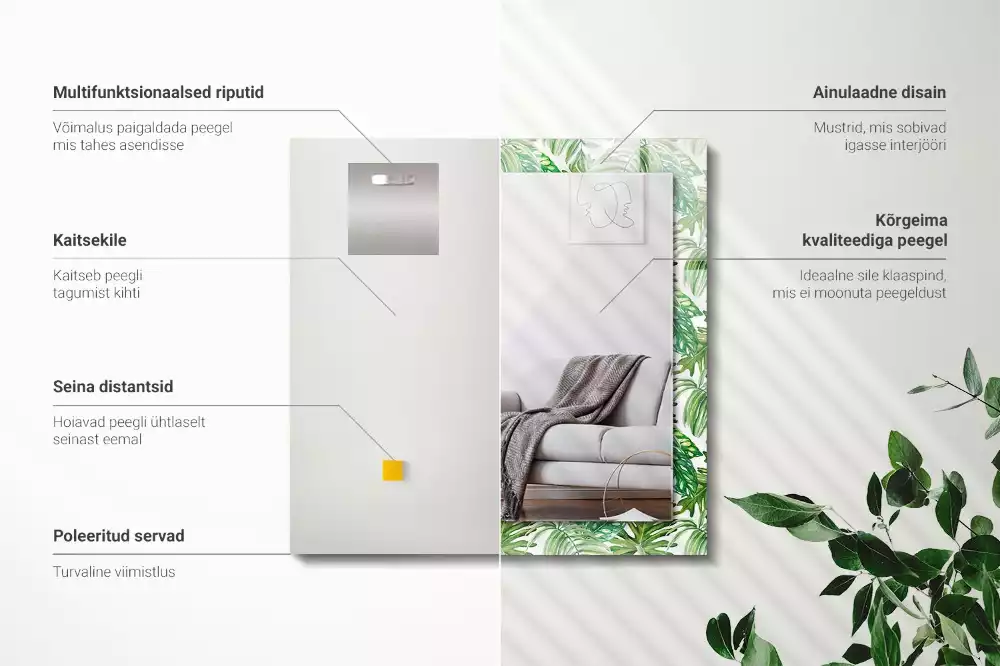 Obdélníkové dekorační zrcadlo Zelené tropické listy