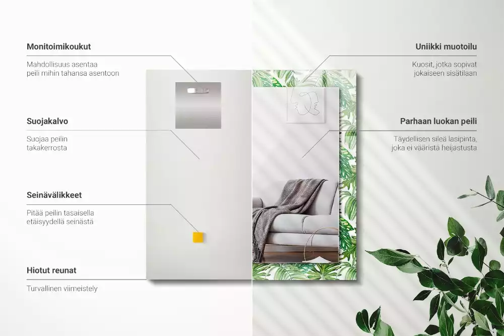 Obdélníkové dekorační zrcadlo Zelené tropické listy