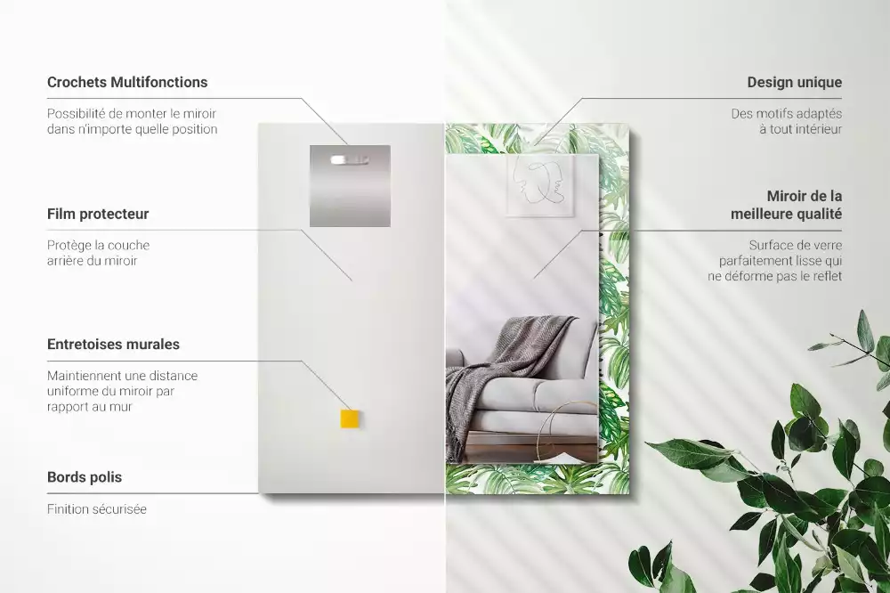 Obdélníkové dekorační zrcadlo Zelené tropické listy